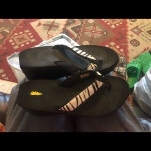 Volatile Zebra Flip Flops, Hair On, Size 8